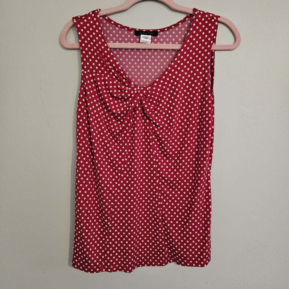 Jennie & Marlis Polka Dot Sleeveless Top Blouse Red White Medium Stretch Knot
